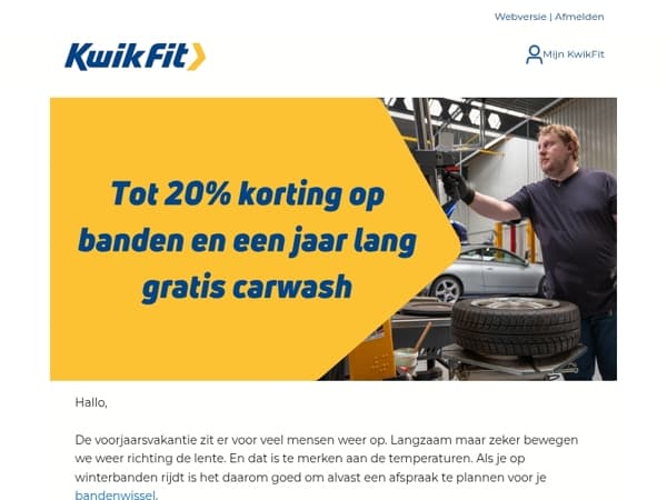 Tot 20% korting op banden en gratis carwash