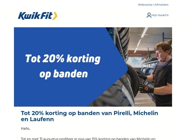 Tot 20% korting op nieuwe banden