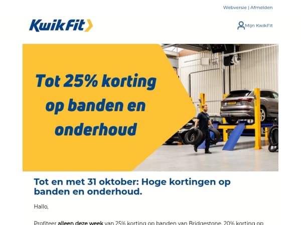 Alleen deze week: Tot 25% korting op banden en onderhoud