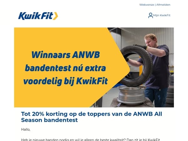 Tot 20% korting op winnaars ANWB bandentest