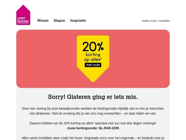 Sorry! Gisteren ging er iets mis