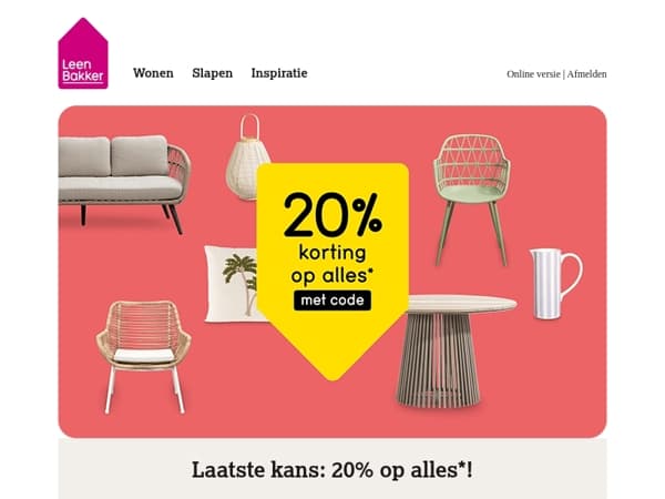 Vandaag = Korting! 20% op alles!
