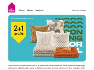 2+1 gratis op alle sierkussens en plaids