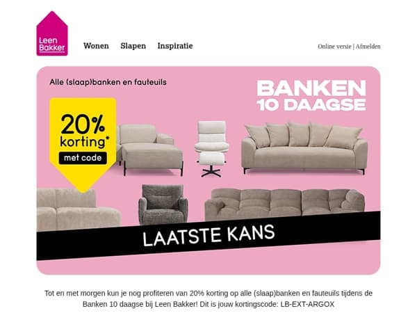 Laatste kans: -20% op banken en fauteuils!