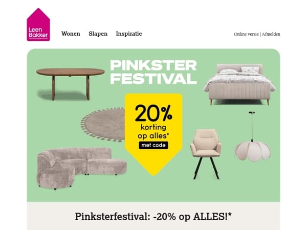 Pinksterfestival 🥁 -20% op ALLES!*