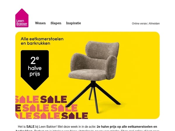 2e halve prijs: alle stoelen en barkukken!
