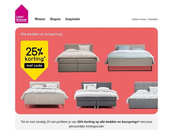 🛏️ 25% korting op bedden & boxsprings!