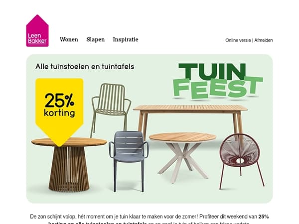 25% korting op tuinstoelen & tafels!