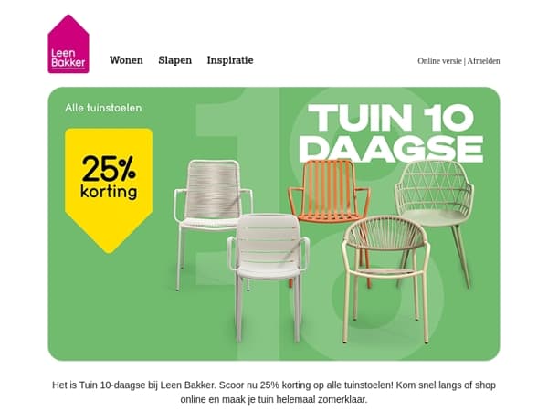 25% korting op alle tuinstoelen!
