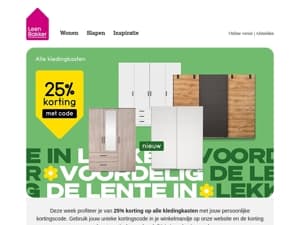 25% korting op alle kledingkasten!