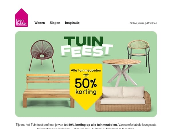 Tot 50% korting op alle tuinmeubelen!