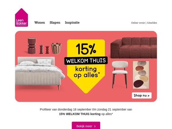 15% Welkom thuis korting
