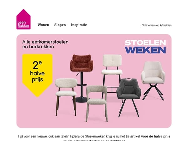 🪑 2e halve prijs: alle stoelen en barkukken!