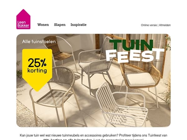 Tuinfeest: 25% korting op alle tuinstoelen 🌻