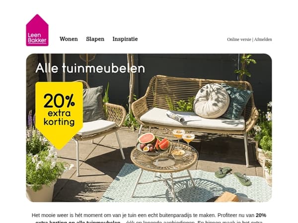 20% EXTRA korting op alle tuinmeubelen 🌻