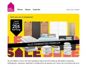 25% korting op alle bedden, boxsprings, kledingkasten en nog veel meer!*
