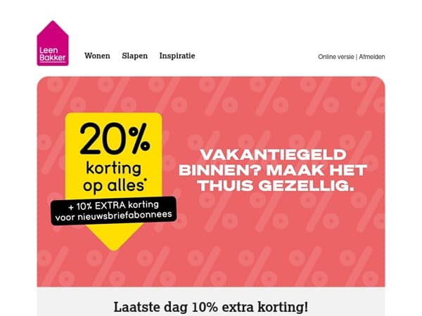 Nog maar één dag: 10% extra korting
