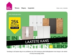Laatste dag: -25% op alle kledingkasten!