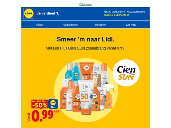 🧴 50% korting op Cien SUN zonnebrand ☀️