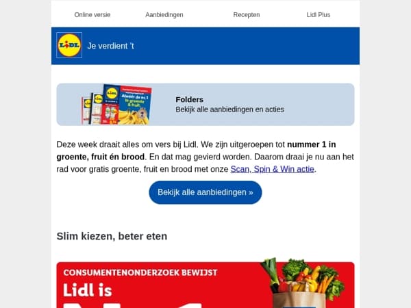 Win gratis groente, fruit en brood in de Lidl Plus-app