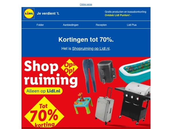 Shopruiming: tot 70% korting op lidl.nl