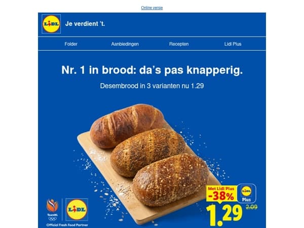 Desembrood -38% met Lidl Plus. Beter vind je niet