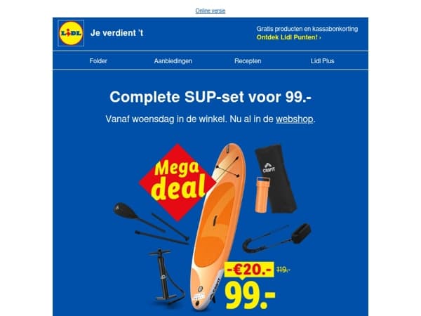 Megadeal: 20.- korting op Stand Up Paddle-set 💦