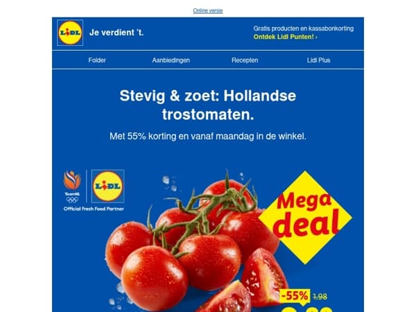 Megadeal: 1 kg Hollandse trostomaten 0.89 🍅