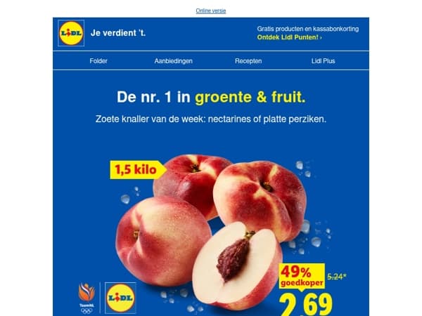 Zomerfruit voor een zoete prijs: 1.5 kilo nectarines of platte perziken 2.69