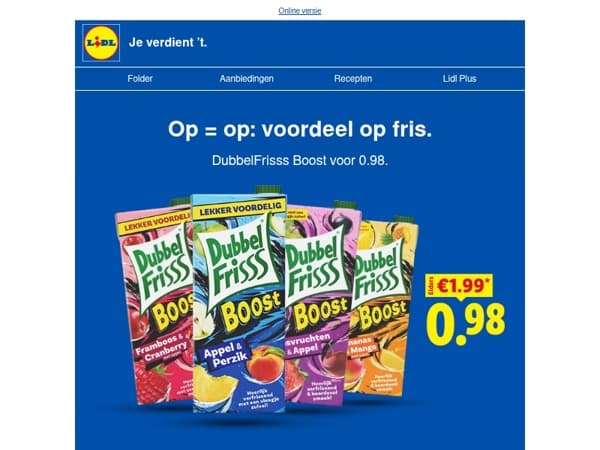 Dat is voordelig: nu DubbelFrisss Boost voor 0.98 op=op