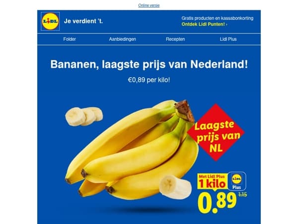 Dit weekend: een kilo bananen 0.89 met Lidl Plus