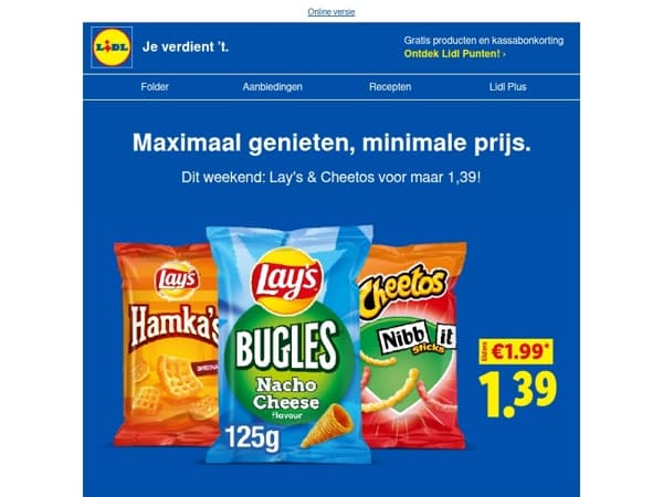 Goedkoop het weekend in: Lay's of Cheetos voor maar 1,39!