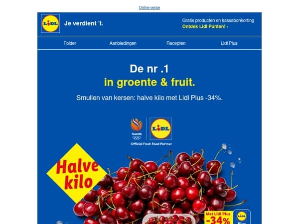 Korting op kersen: halve kilo -34% 🍒