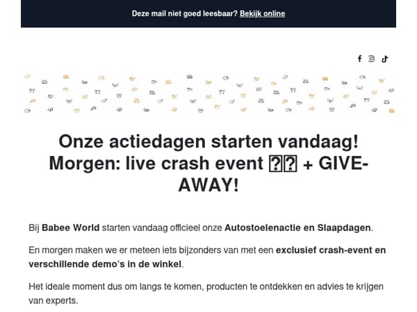 Morgen: live crashtesten + start autostoelenactie & slaapdagen