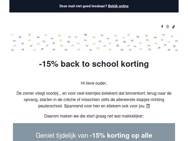 -15% op alle schoolartikelen voor opvang, crèche en eerste schoolmomentjes! ♥️