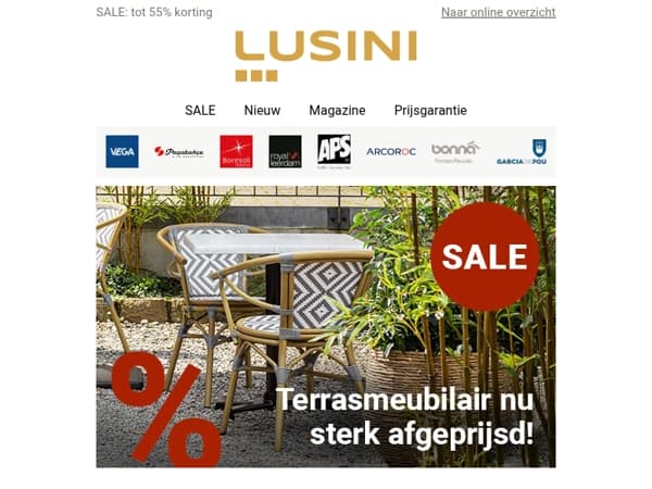 Outdoor & horeca Sale: tot 55% korting