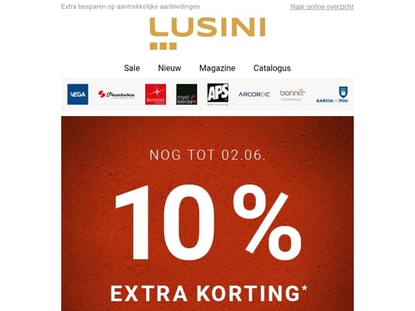 10% extra korting voor nieuwsbriefabonnees op afgeprijsde artikelen.