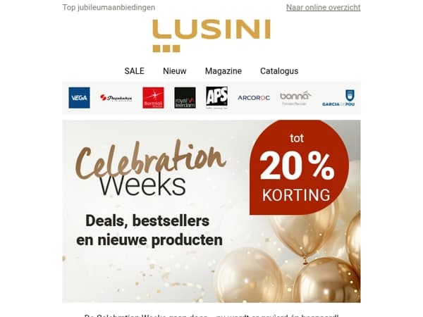 Tot 20% korting op exclusieve jubileumaanbiedingen