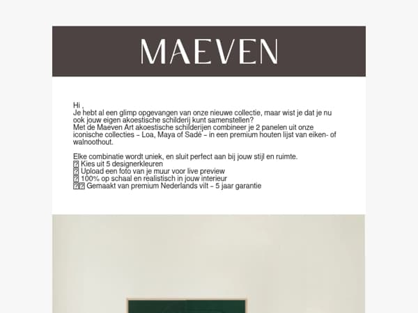 NIEUW: je eigen Maeven akoestisch schilderij