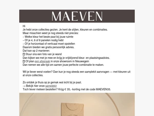 Gratis wandadvies op maat – of kom langs in onze showroom