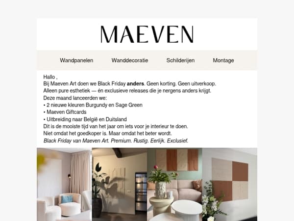 Black Friday van Maeven. Premium. Rustig. Eerlijk. Exclusief.