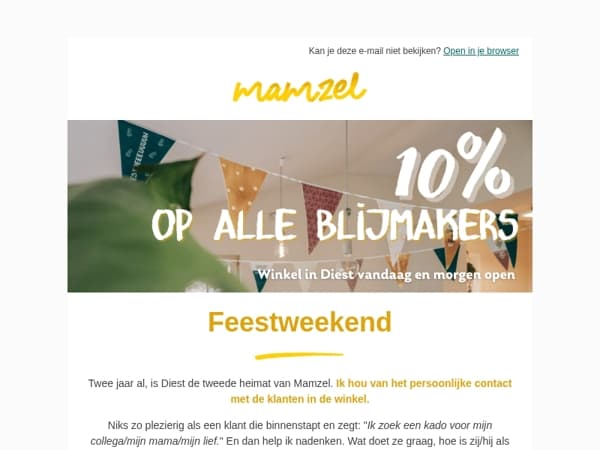 Feestweekend: 10% op alle blijmakers in Diest en online 🥳