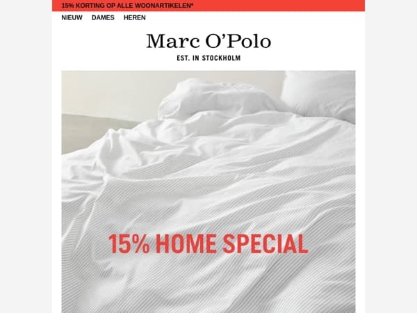 Alleen online: 15% korting op alle woonartikelen