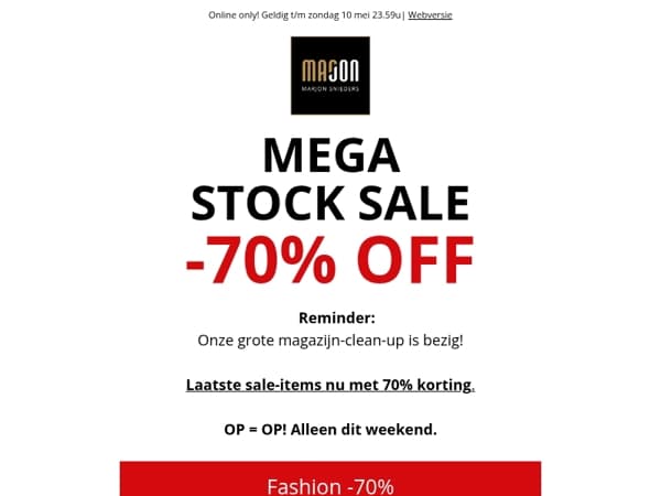 ⏰ Laatste sale-items met 70% korting / online only!