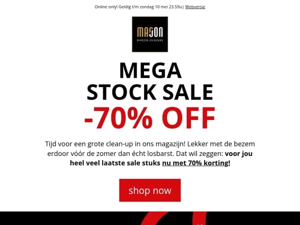 MEGA STOCK SALE -70% OFF / online only!