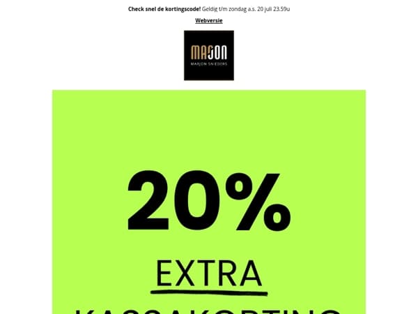 20% EXTRA KASSAKORTING OP SALE!
