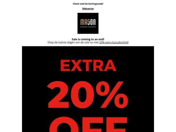 20% EXTRA KASSAKORTING OP FINAL SALE!