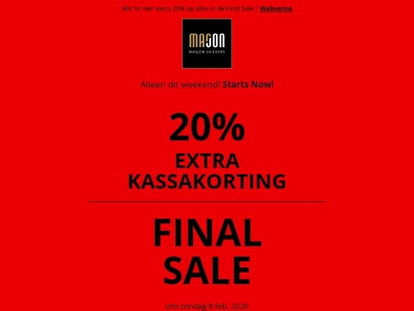 Extra 20% kassakorting op Final Sale!