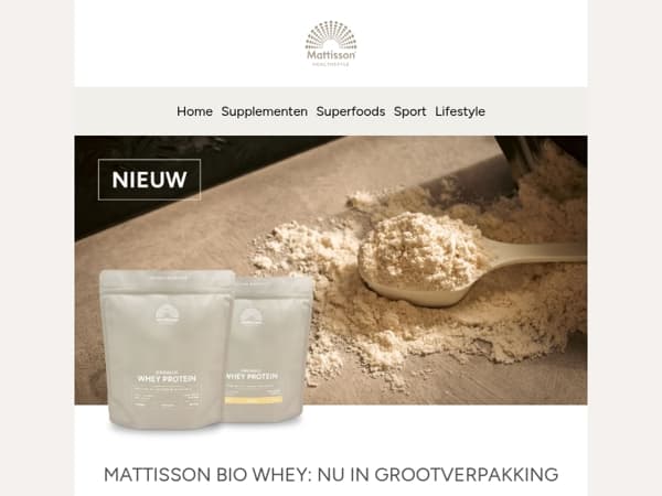 Nieuw: bio whey proteïne, nu in handige pouchzak 🌿