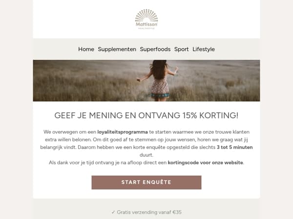 Geef je mening en ontvang 15% korting! 💚